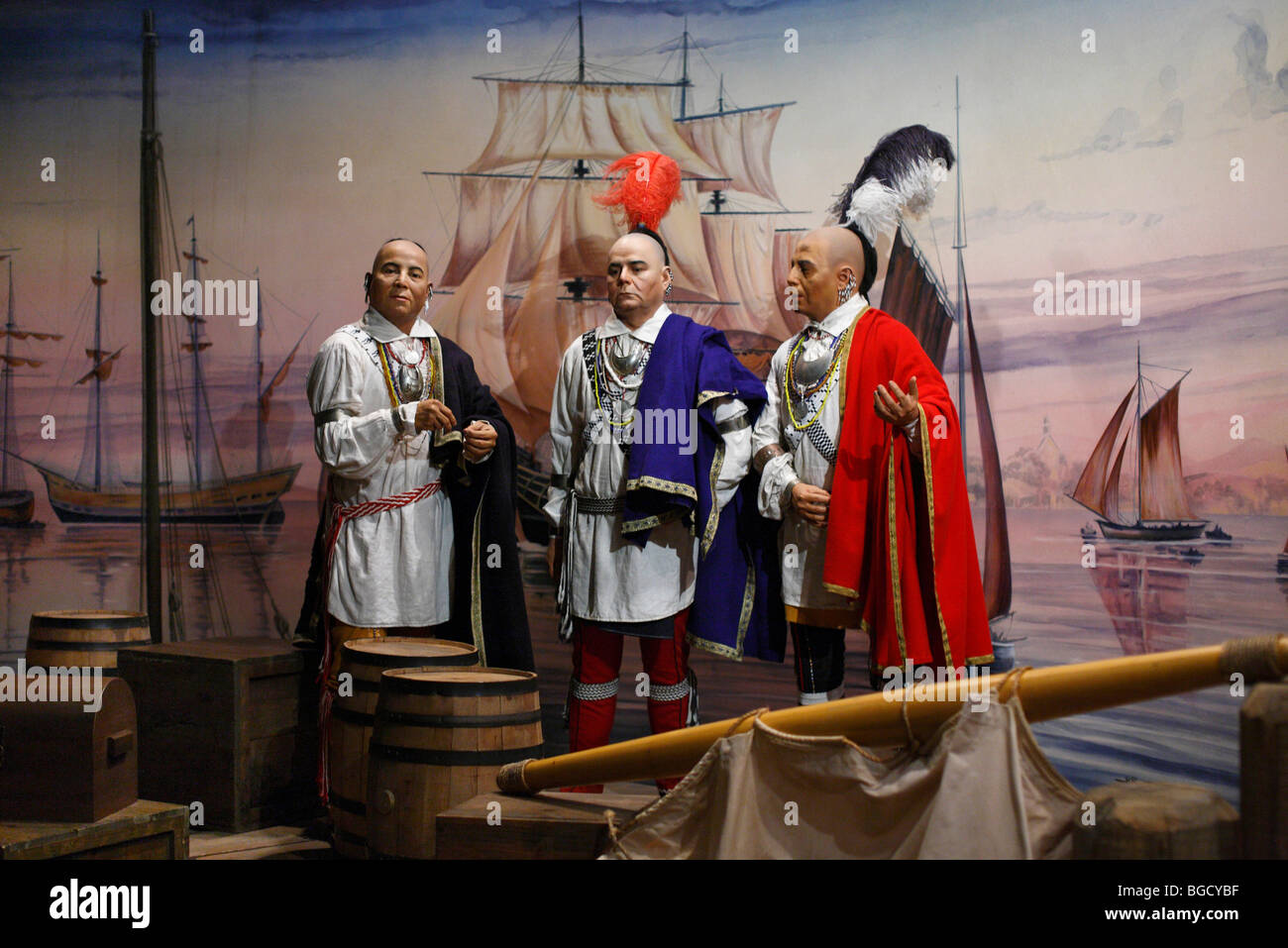 Figure di cera dei capi Cherokee americani al Museum of the Cherokee Indian in North Carolina Stati Uniti nessuno Nord America la vita quotidiana degli Stati Uniti ad alta risoluzione Foto Stock