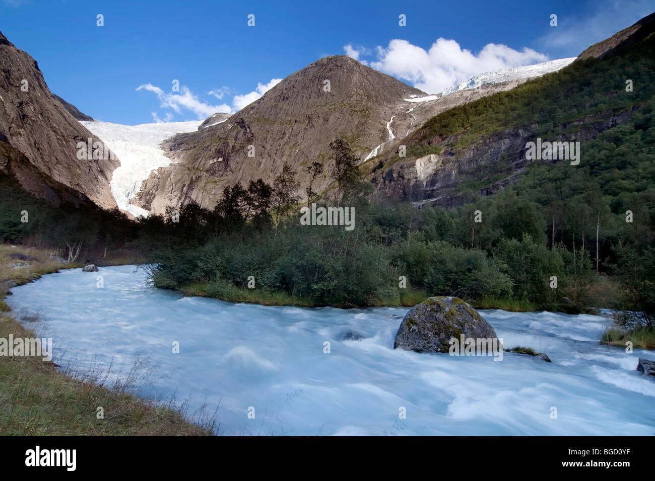 Briksdalsbreen Glacier, Jostedalsbreen National Park, Sogn og Fjordane, Norvegia, Europa Foto Stock