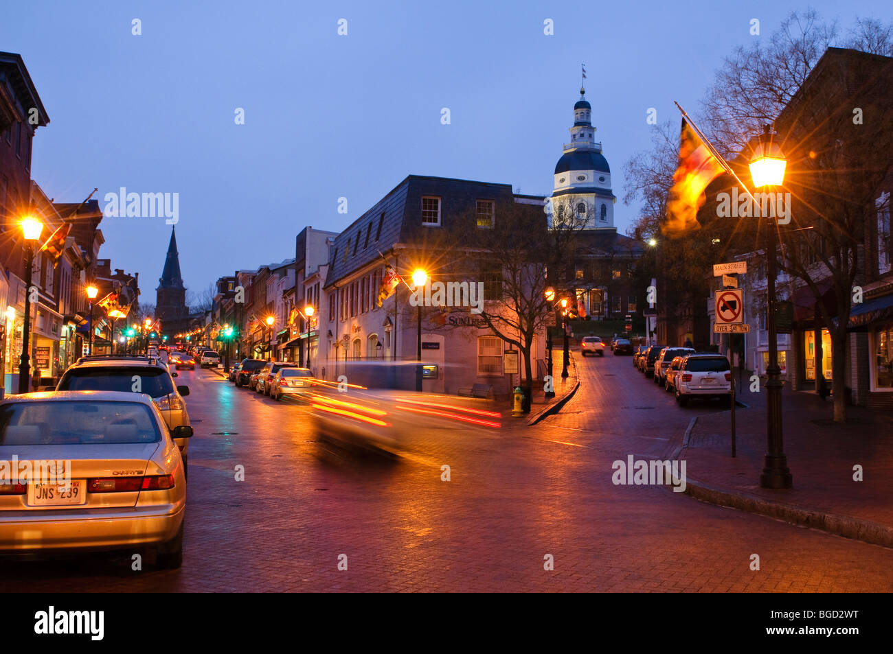 Downtown, Main Street, storica Annapolis, Maryland, Stati Uniti d'America Foto Stock