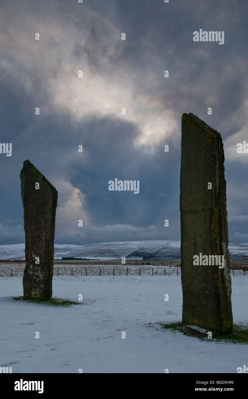Il comitato permanente delle pietre di Stenness Orkney continentale, Highland scozzesi. Regno Unito SCO 5.627 Foto Stock