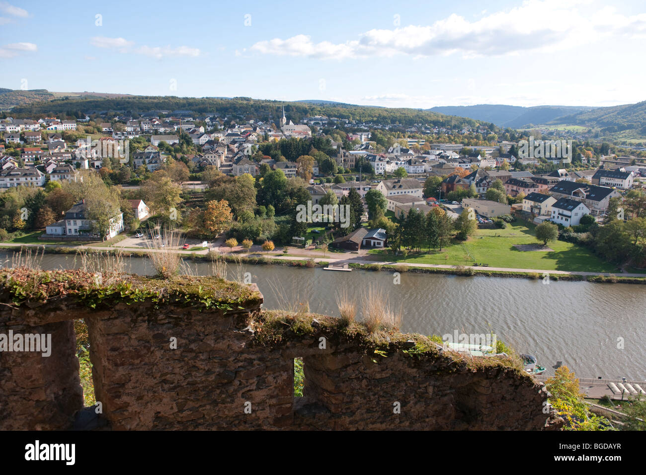 Saarburg al fiume della Saar e della Renania Palatinato, della Germania, Europa Foto Stock