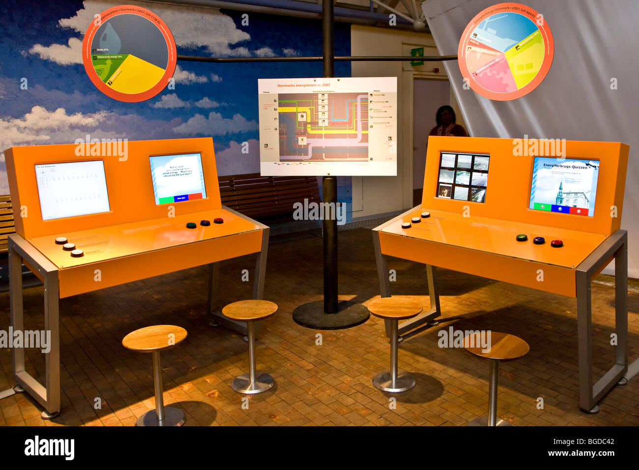 Computer per simulare il consumo energetico, all'Experimentarium di Copenhagen, Danimarca, in Europa Foto Stock