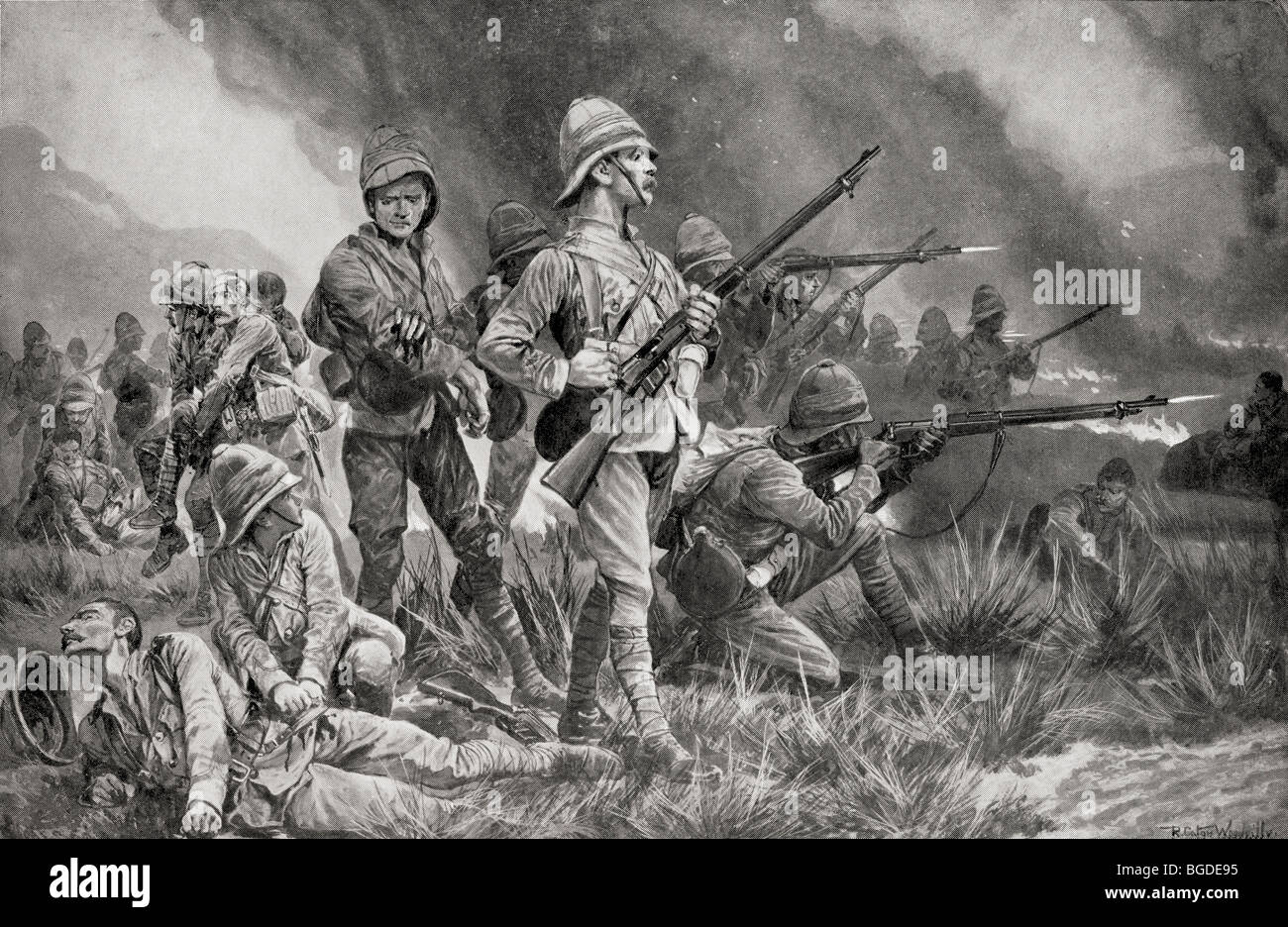 Granatiere protezioni a battaglia di Biddulph's Berg, 29 maggio 1900. Foto Stock
