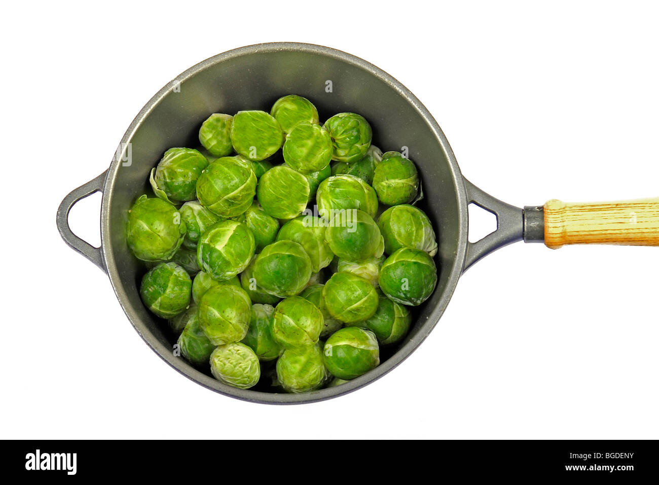 I CAVOLI DI BRUXELLES (Brassica oleracea) in una pentola Foto Stock