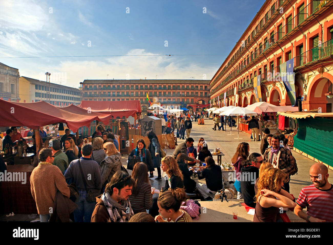 Le bancarelle del mercato in Plaza de la Corredera, città di Cordoba, Sito Patrimonio Mondiale dell'UNESCO, provincia di Cordoba, Andalusia (Andalucia), Foto Stock