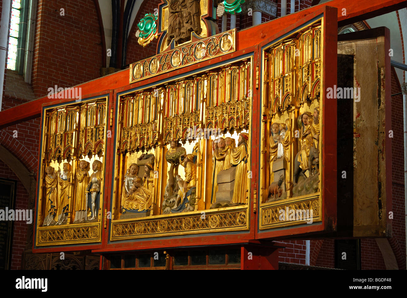 Scene bibliche sul lato mariano della doppia croce altare, Doberaner Muenster Minster, abbazia cistercense, Bad Doberan, Meckle Foto Stock