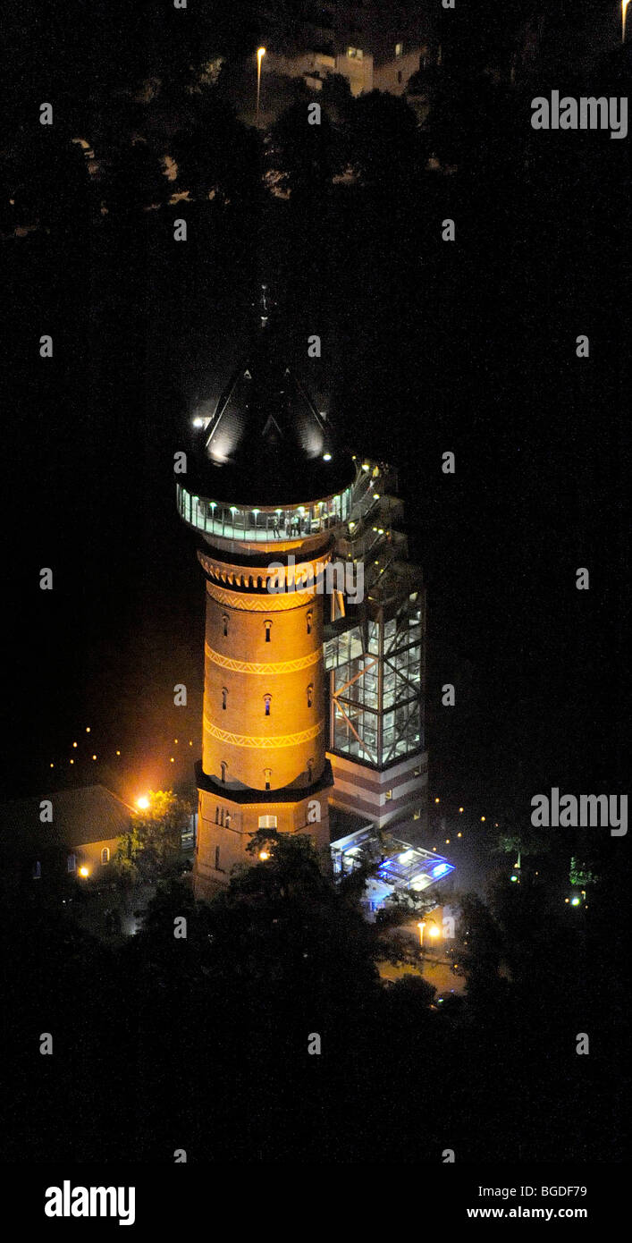 Foto aerea, Aquarius museo dell acqua, Styrum, Muelheim an der Ruhr, Ruhrgebiet area, Extraschicht 2009 festival culturali, notte Foto Stock