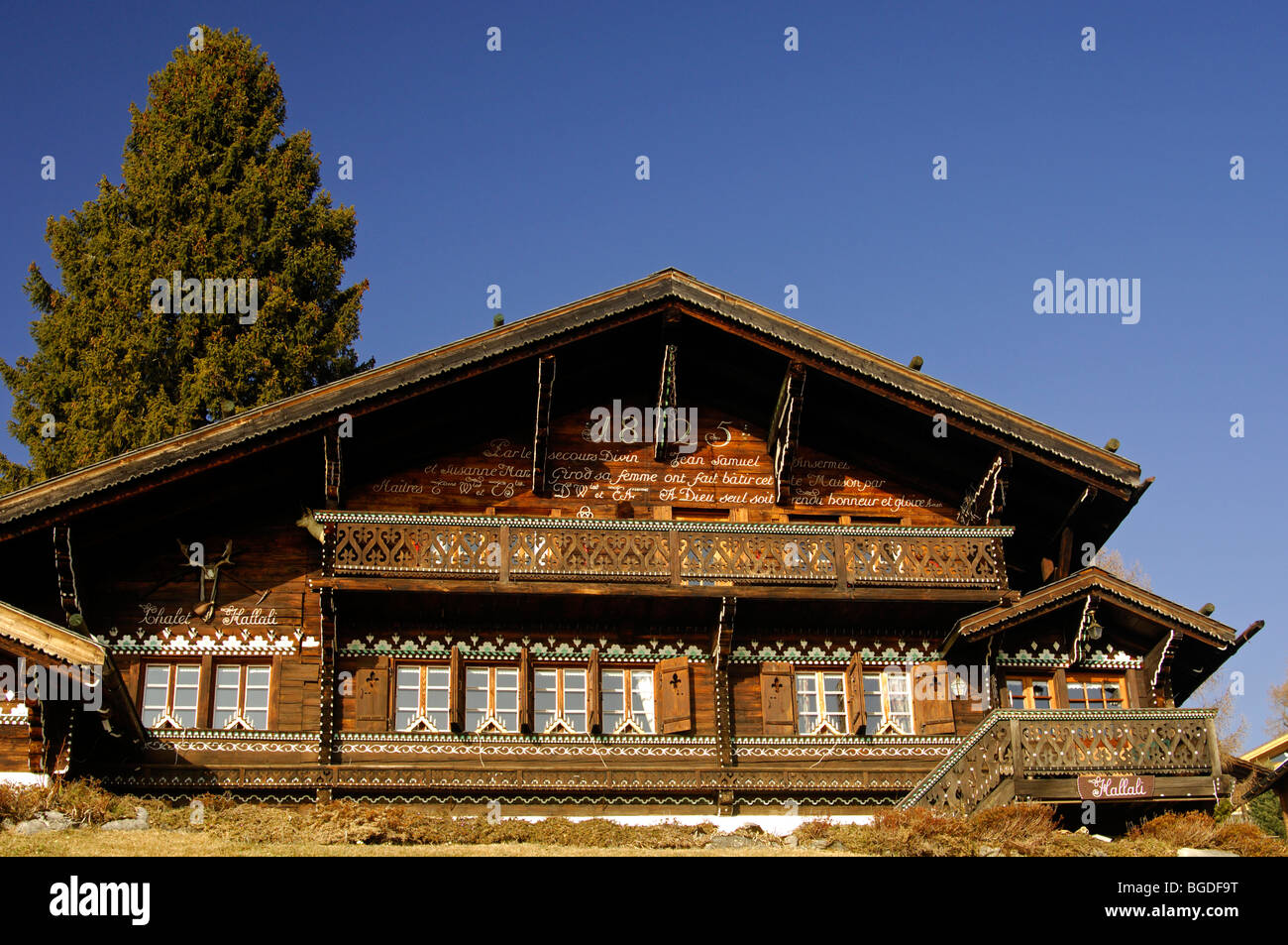 Tradizionale chalet Svizzero costruito nel 1825, Barbeleuse, Gryon, Villars-sur-Ollon, Svizzera, Europa Foto Stock