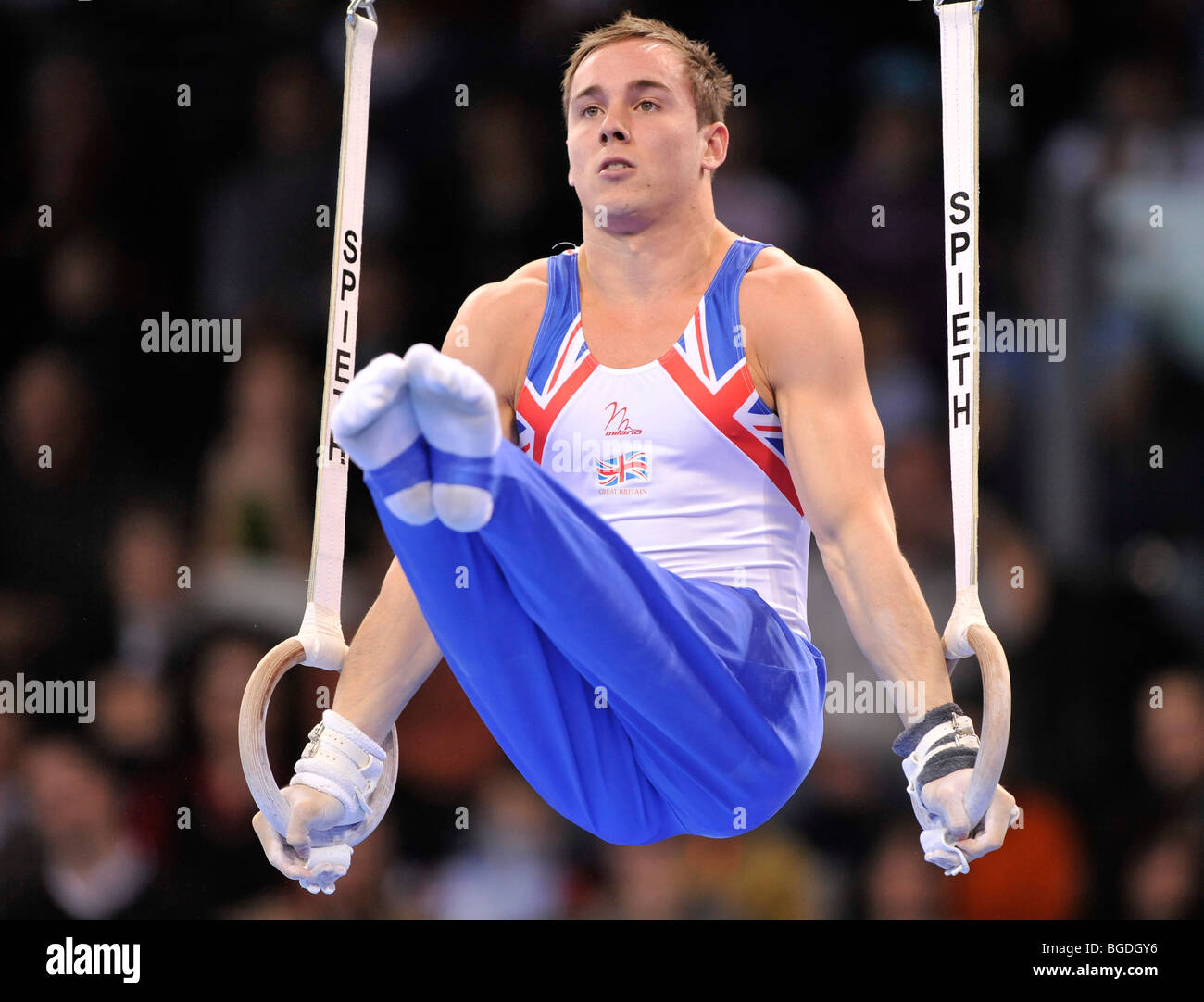 Daniel Keatings, Gran Bretagna, sulla barra alta, EnBW Gymnastics World Cup 2009, Porsche-Arena, Stoccarda, Baden-Wuerttemberg, Foto Stock