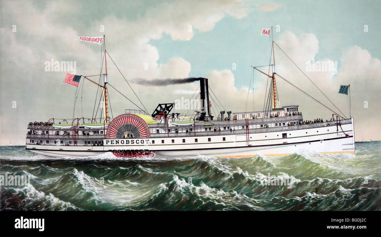 Sistema di cottura a vapore Penobscot: uno della flotta formando la linea tra Boston, Bangor & Mt. Deserto, Maine, 1883 Foto Stock