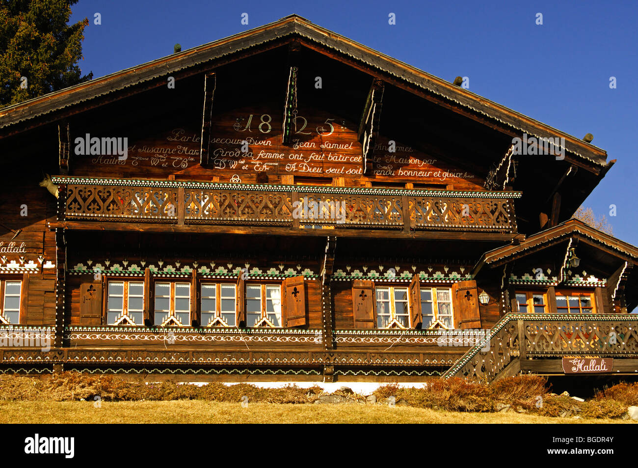 Tradizionale chalet Svizzero risalente all'anno 1825, Barbeleuse, Gryon, Villars-sur-Ollon, Svizzera Foto Stock