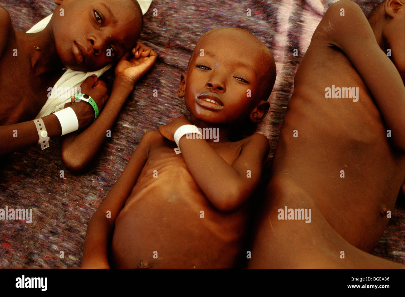 I bambini orfani in dysentary ward, Katali Camp, Goma gestito da CARE, Agosto 1994 Foto Stock