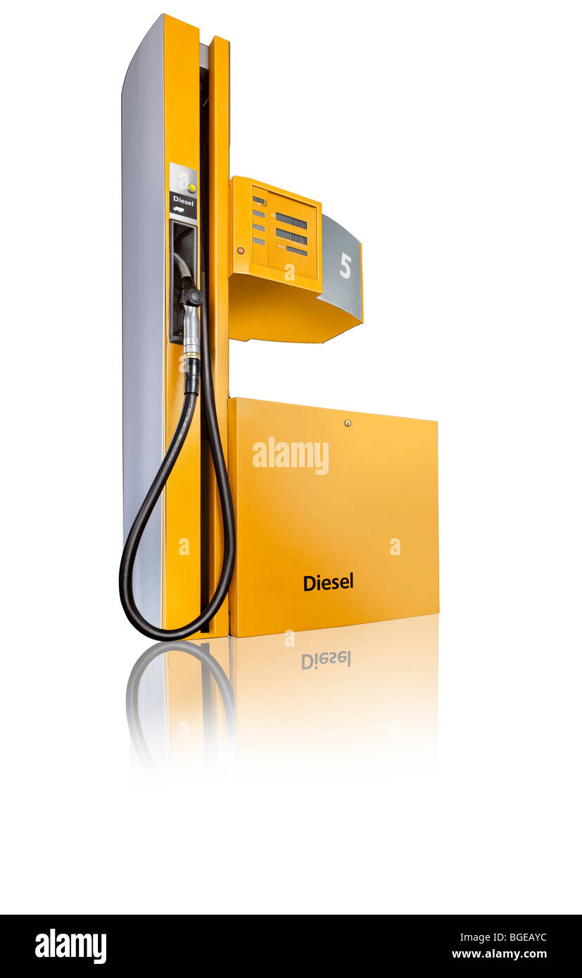 Un giallo pompa diesel. Foto Stock