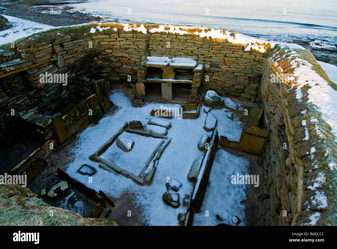 Skara Brae nord europa miglior conservati villaggio neolitico di Orkney continentale regione delle Highlands Scozzesi SCO 5751 Foto Stock