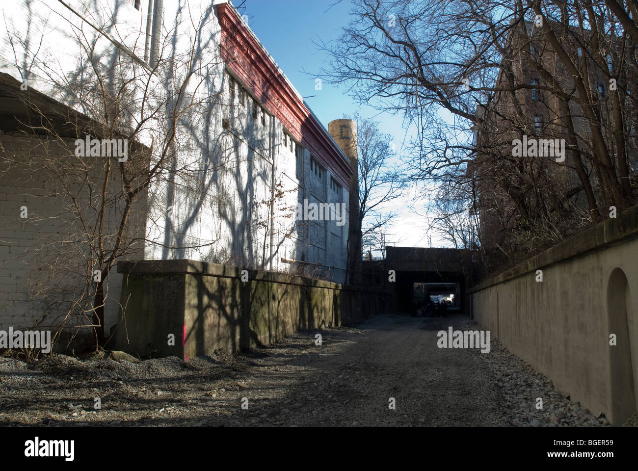 Abbandonata la linea ferroviaria noto come 'Bronx Palude' è visto in Mott Haven quartiere del Bronx a New York Foto Stock
