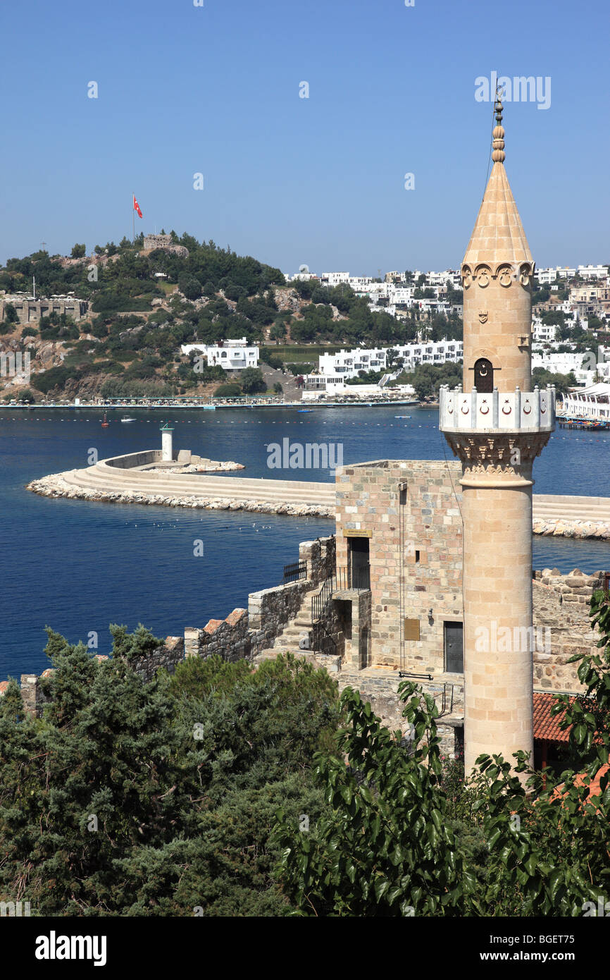 Minareto della moschea all interno del castello di San Pietro, bodrum, Turchia Foto Stock