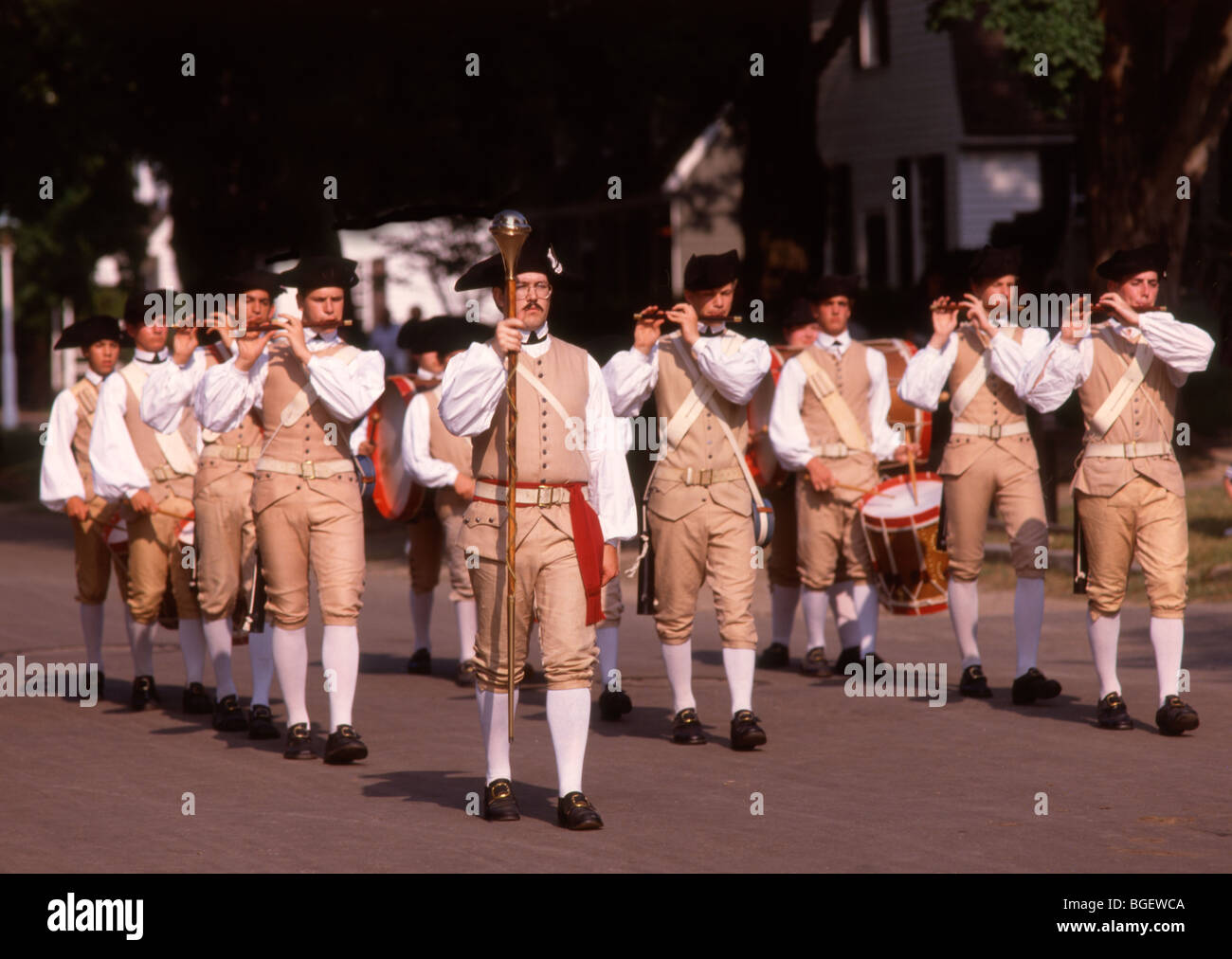 Stati Uniti Virginia Colonial Williamsburg Fife & band del tamburo Foto Stock