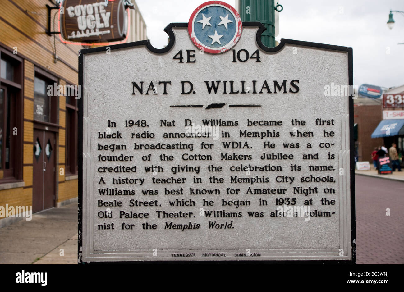 Nat D Tennessee Williams Commissione storica segno, Beale Street a Memphis, Tennessee, Stati Uniti d'America Foto Stock