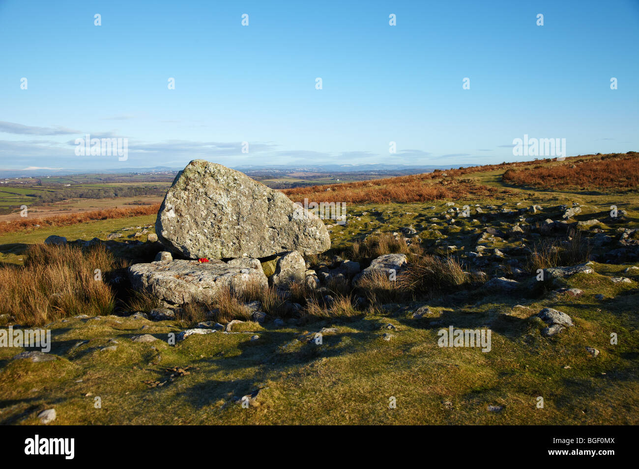 Arthur's pietra su Cefn Bryn, Gower, South Wales, Regno Unito. Arthur della pietra è una sepoltura neolitica di camera o un cromlech Foto Stock
