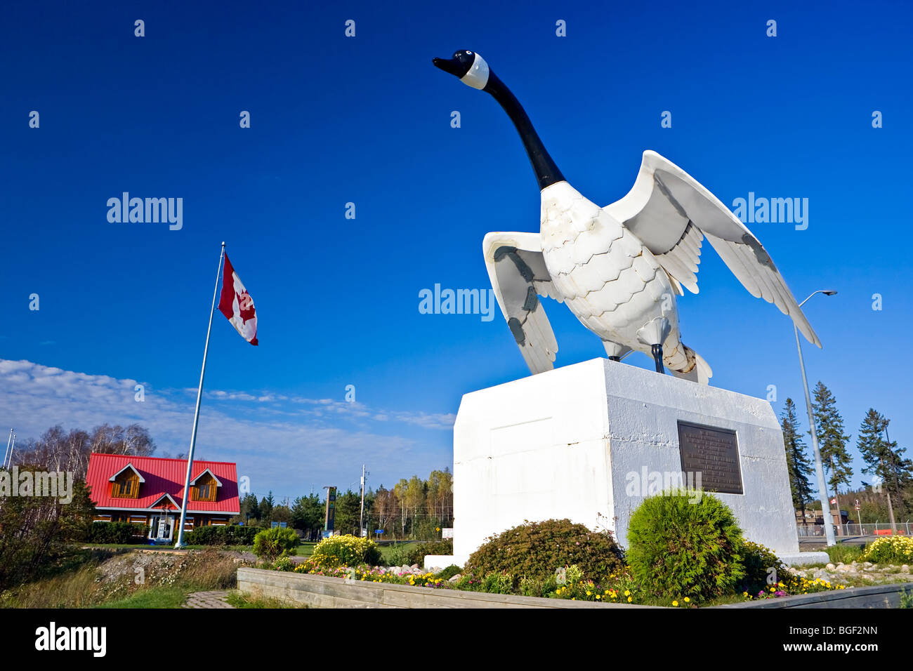 Statua di oca Canadese presso il centro informazioni della città di Wawa, Ontario, Canada. Foto Stock
