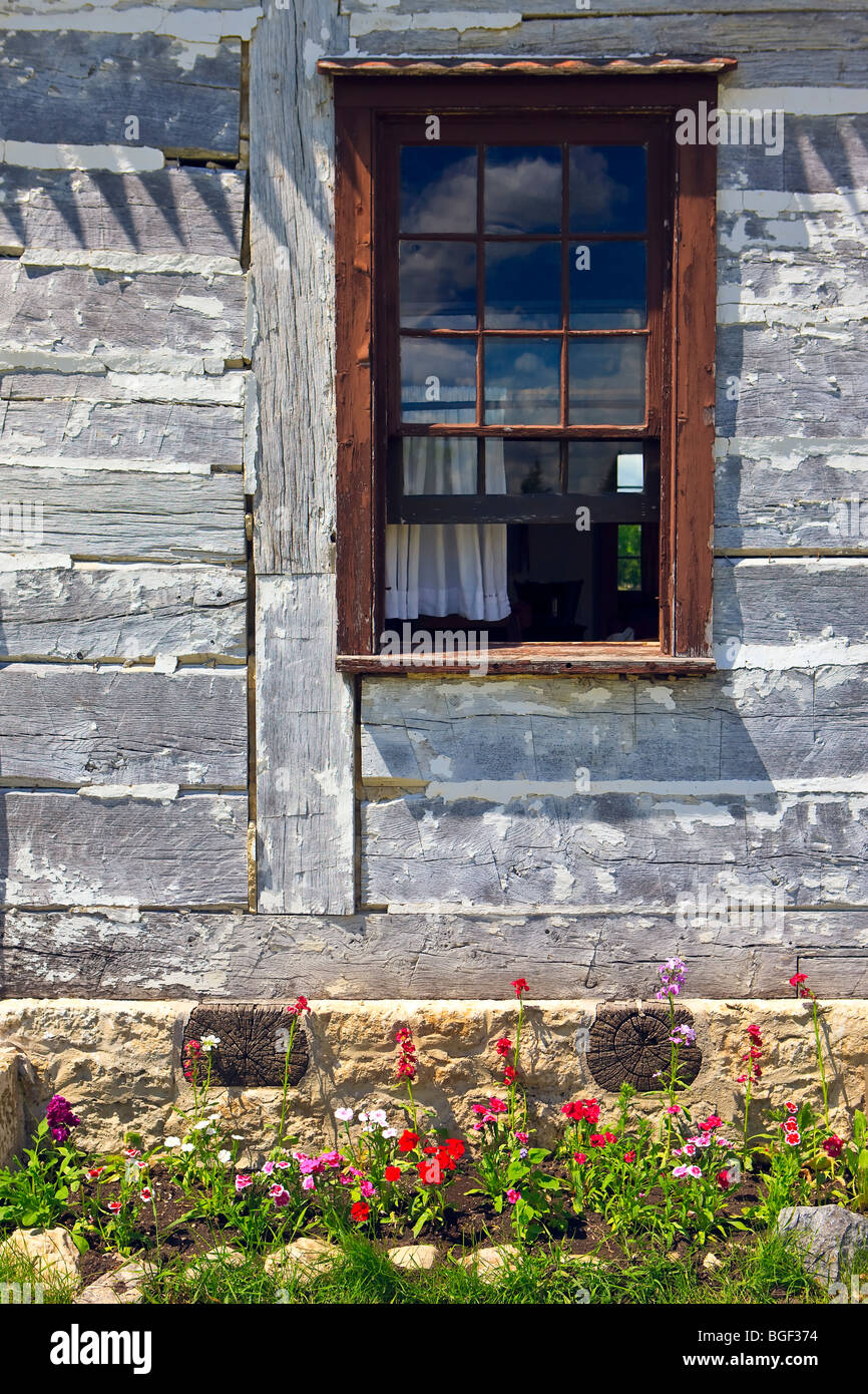 La finestra del Gestore azienda's house, inferiore Fort Garry - un sito storico nazionale, Selkirk, Manitoba, Canada. Foto Stock