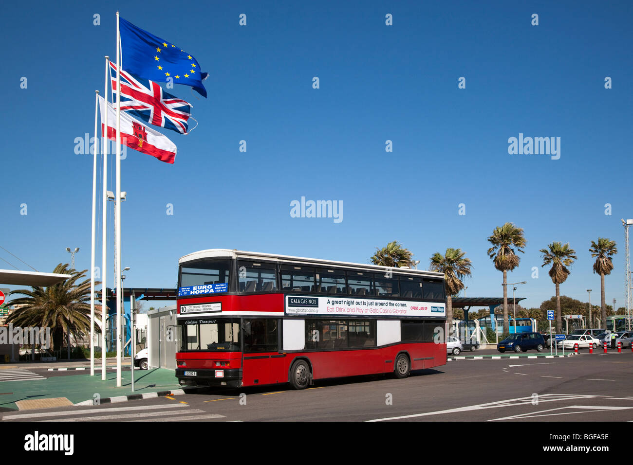 Bus rosso a due piani, Gibilterra Foto Stock