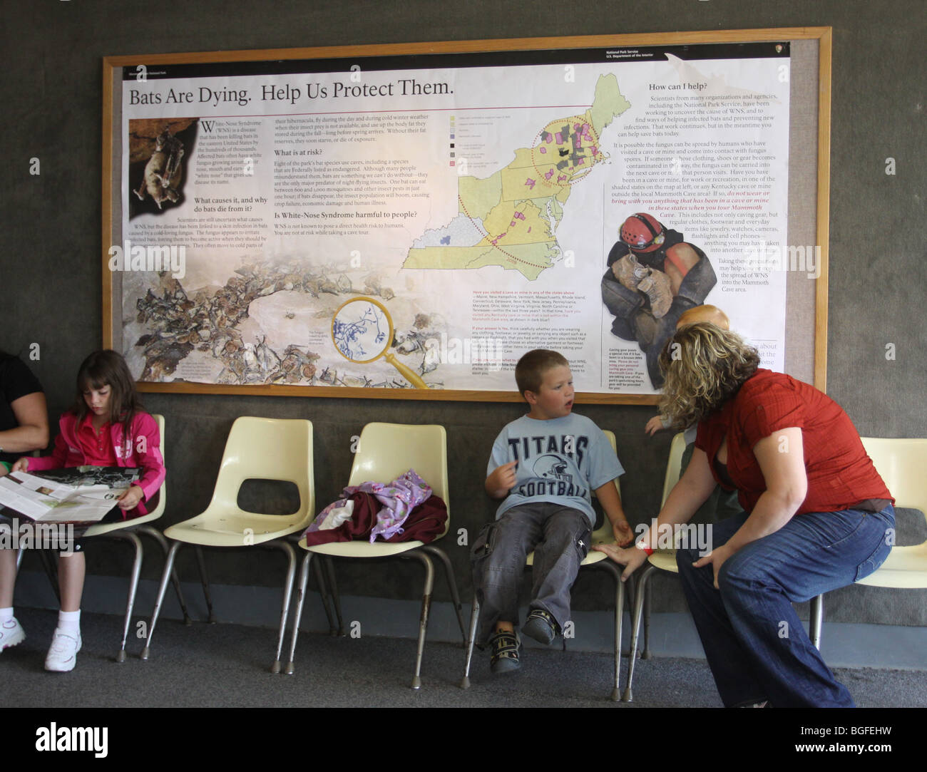 Bat naso bianco informazioni sindrome di firmare il parco nazionale di Mammoth Cave Foto Stock