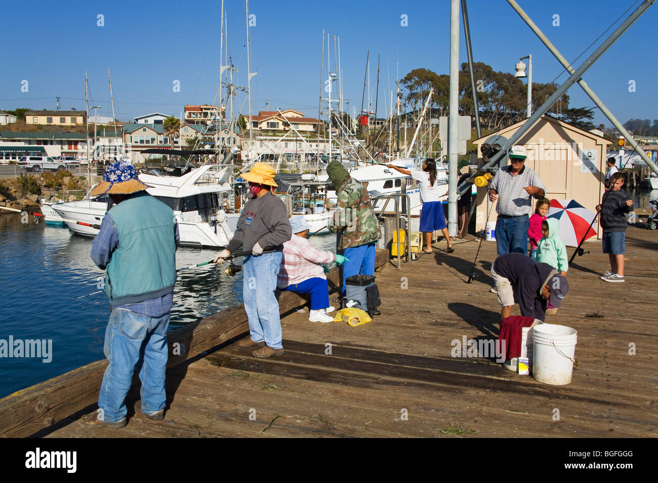 Pier la pesca,Embarcadero,città di Morro Bay,San Luis Obispo County, California , Stati Uniti Foto Stock