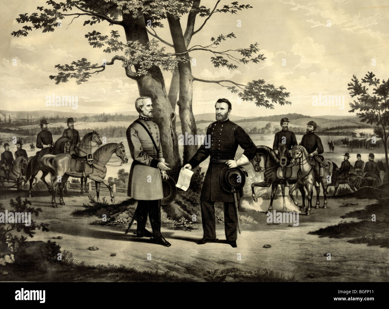 La consegna del Generale Lee in generale di concedere a Appomattox Court House, Virginia - 1865 Foto Stock