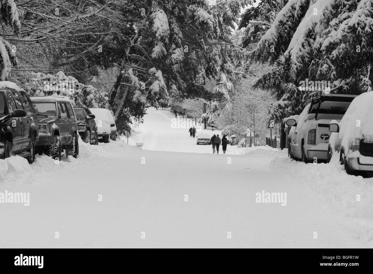 Coperta di neve street vicino a Portland Oregon Foto Stock