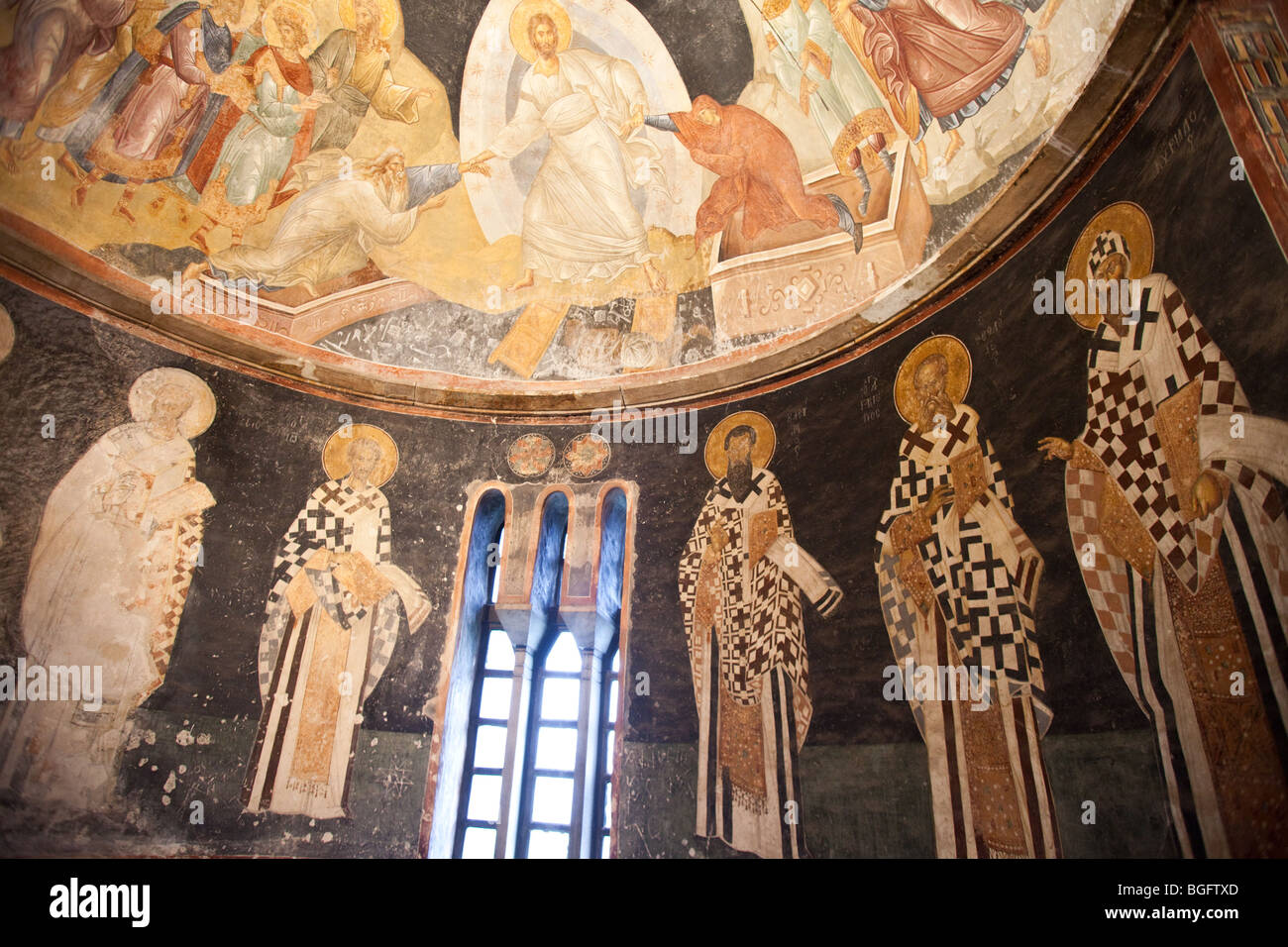 Mosaici e dipinti nella chiesa bizantina di San Salvatore in Chora, Edirnekapı, Istanbul, Turchia Foto Stock