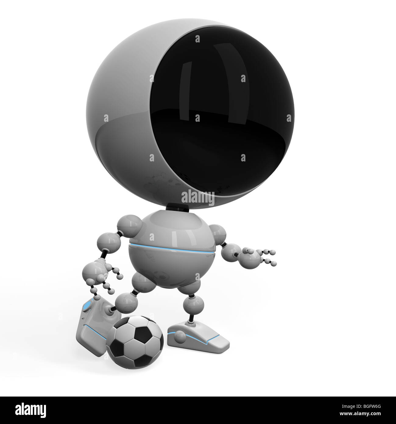 Calciatore robotico batte la palla Foto Stock