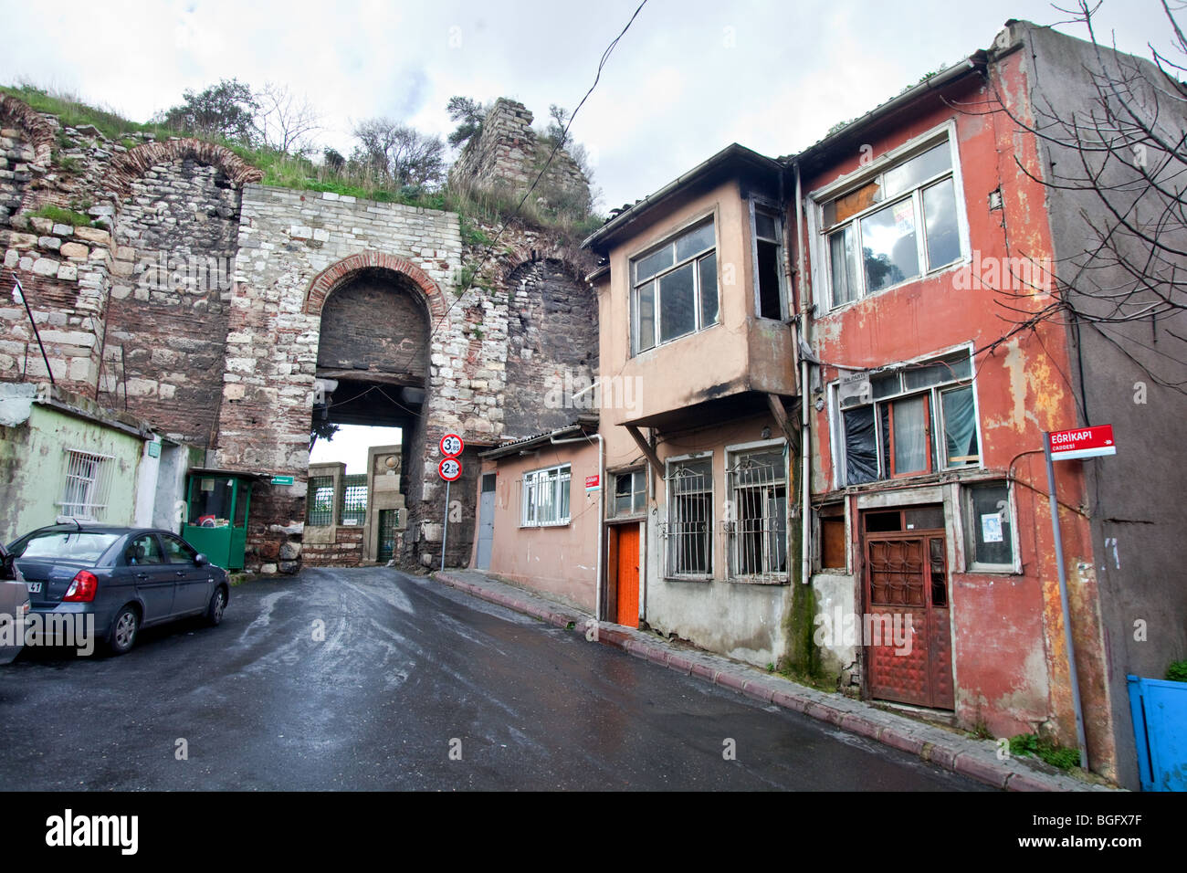 Parete Theodosian in Istanbul Turchia Foto Stock