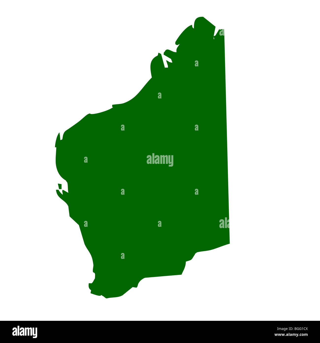 Mappa di Western Australia stato, isolati su sfondo bianco. Foto Stock