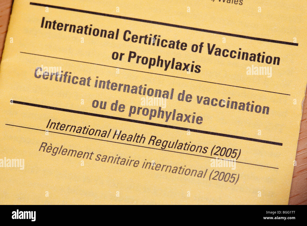 Certificato internazionale di vaccinazione o profilassi certificat de ou de prophylaxie regolamento sanitario internazionale Foto Stock