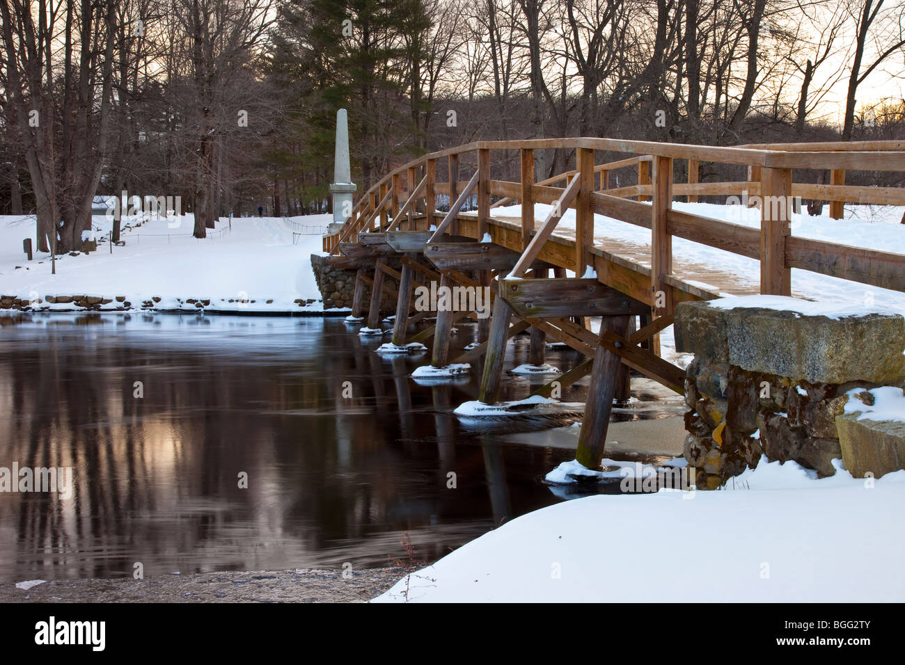 In inverno il centro storico North Bridge in concordia Massachusetts USA Foto Stock