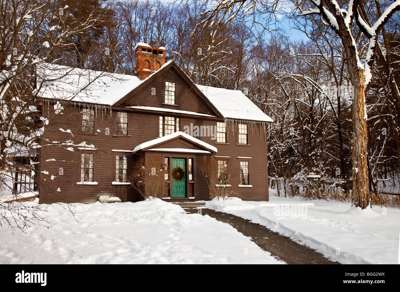 Inverno al Louisa May Alcott casa a Concord, Massachusetts, USA Foto Stock