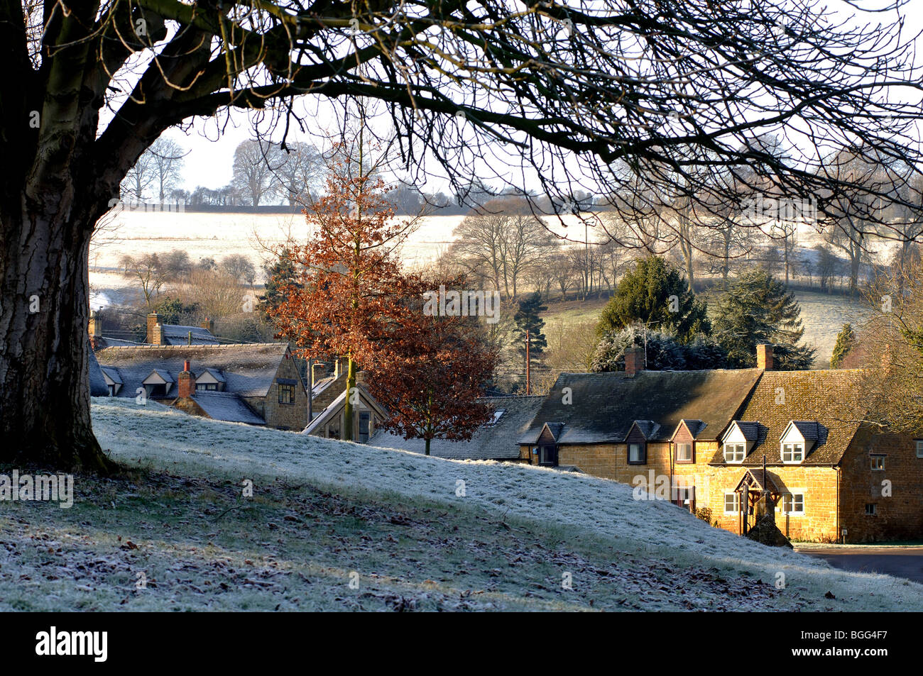 Villaggio Ilmington in inverno, Warwickshire, Inghilterra, Regno Unito Foto Stock