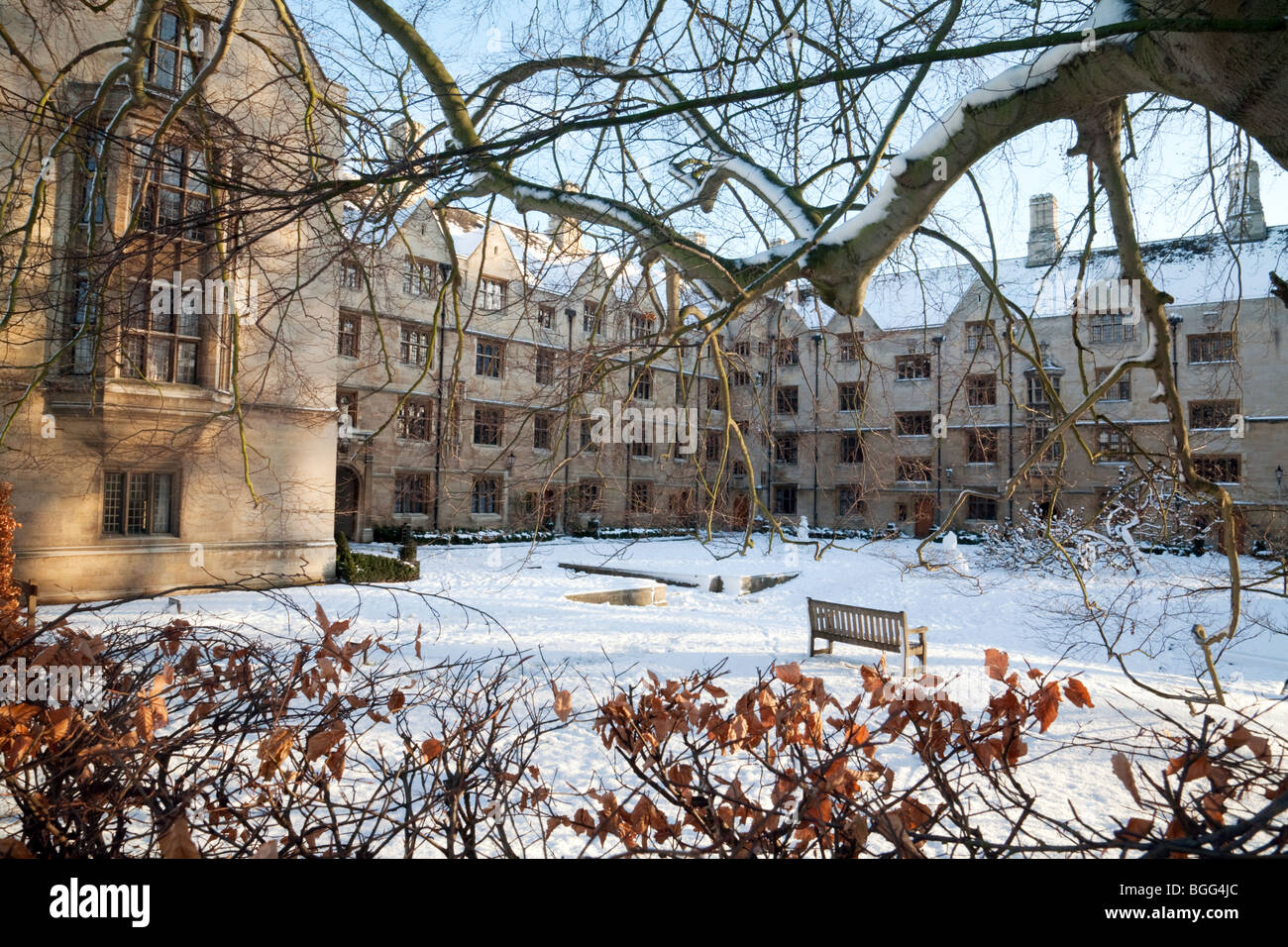 Bodley's Court, il Kings College in inverno, Università di Cambridge, Cambridge Regno Unito Foto Stock