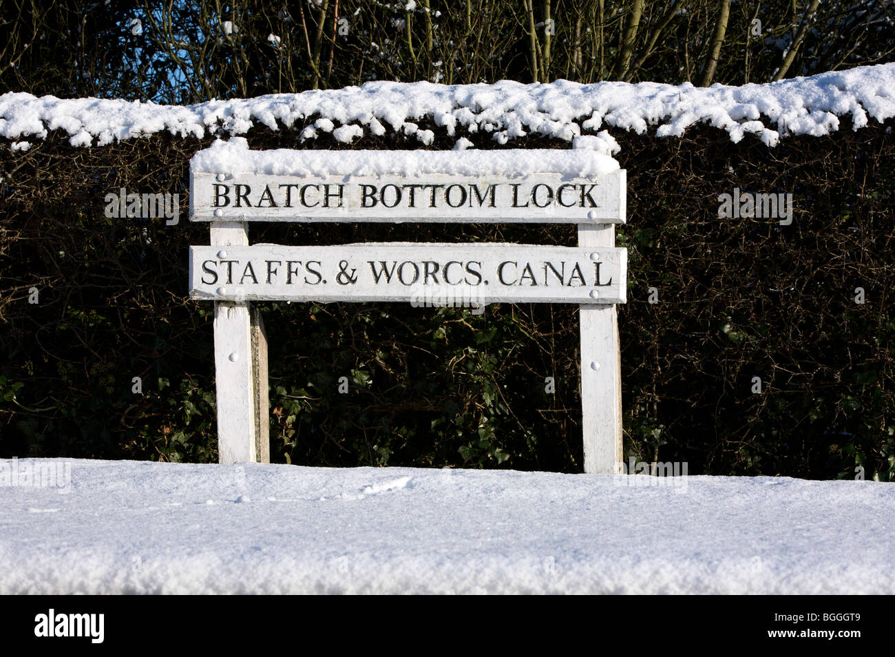 Bratch serrature di bloccaggio inferiore segno Staffordshire e Worcestershire Canal Wombourne South Staffordshire England Regno Unito Foto Stock