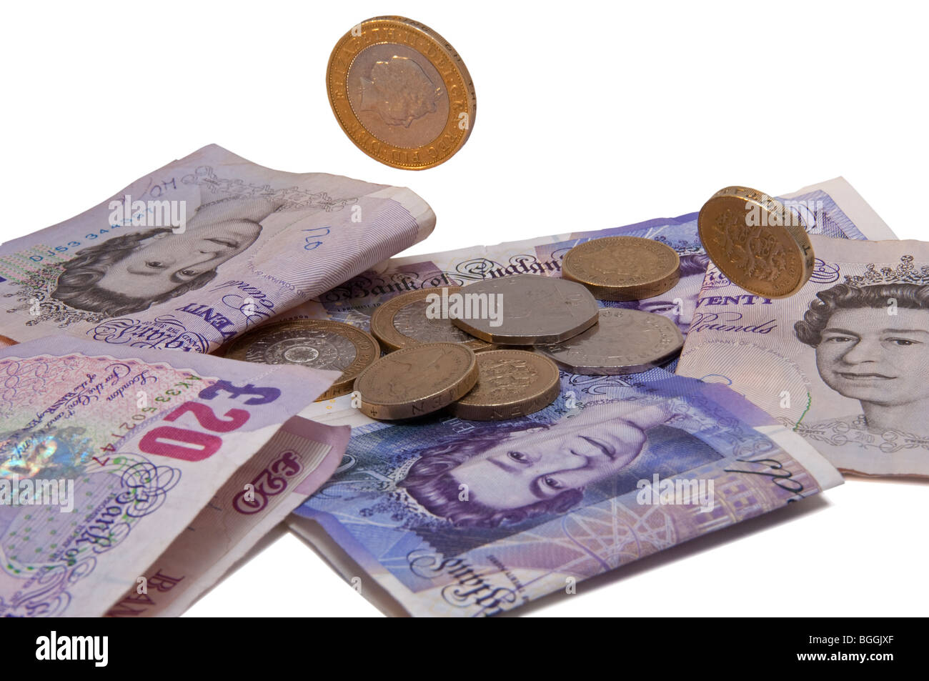 Banconote, monete, inglese Foto Stock