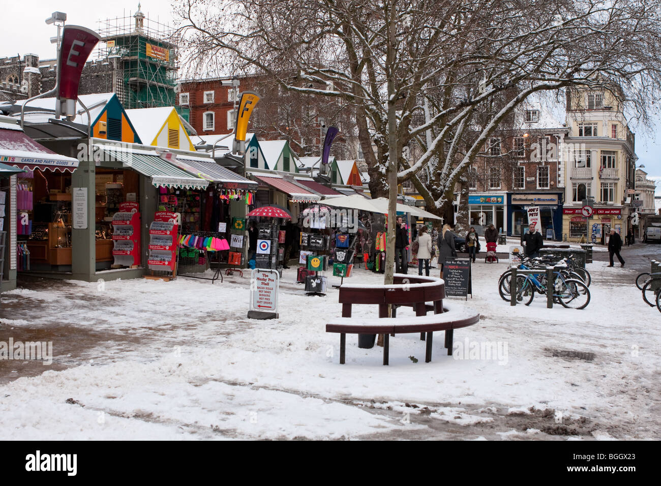 Mercato di Norwich - Norwich nel Regno Unito nevicata dei primi di gennaio 2010. Foto Stock