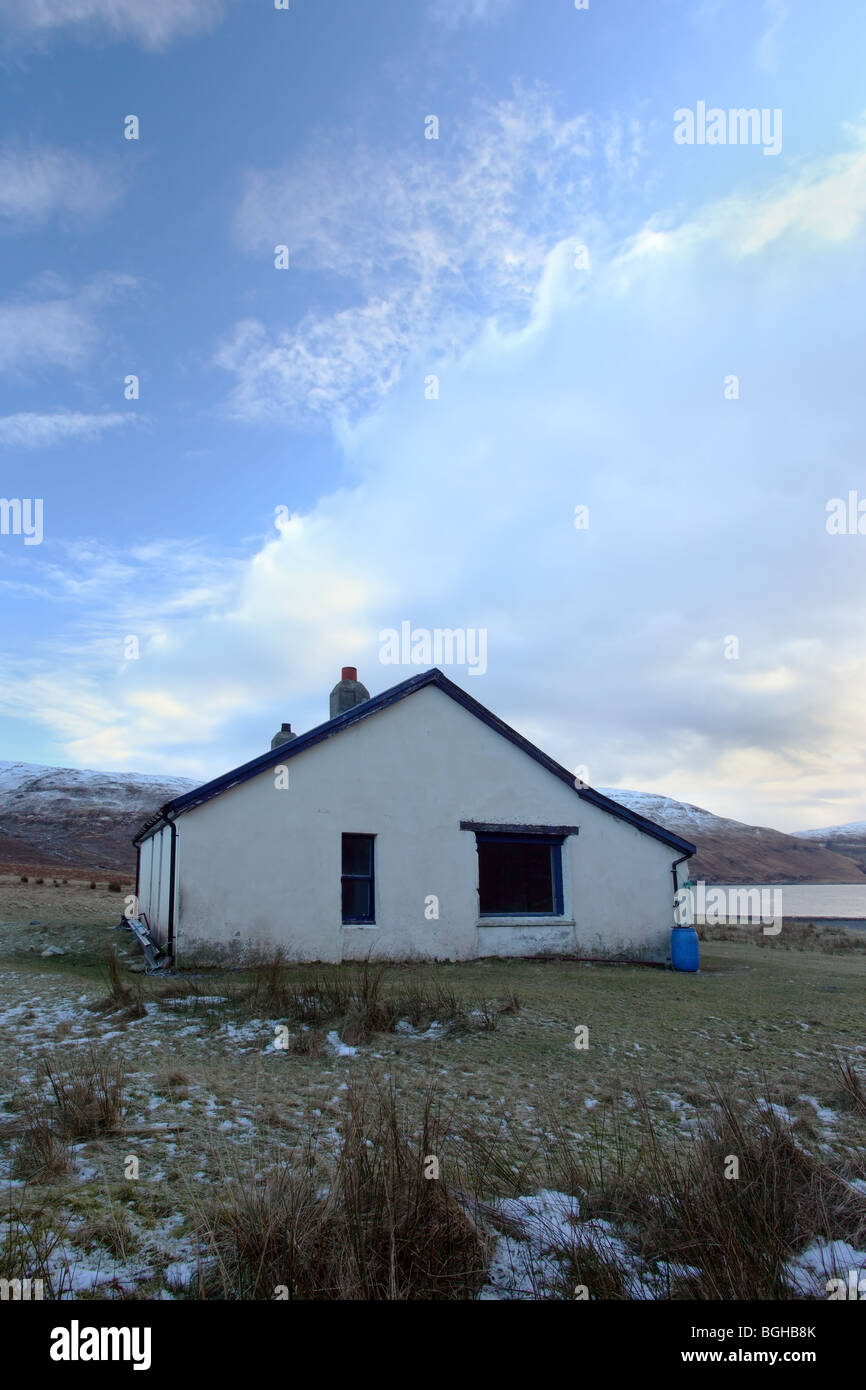 La Bothy di Camasunary in inverno Isola di Skye in Scozia Foto Stock