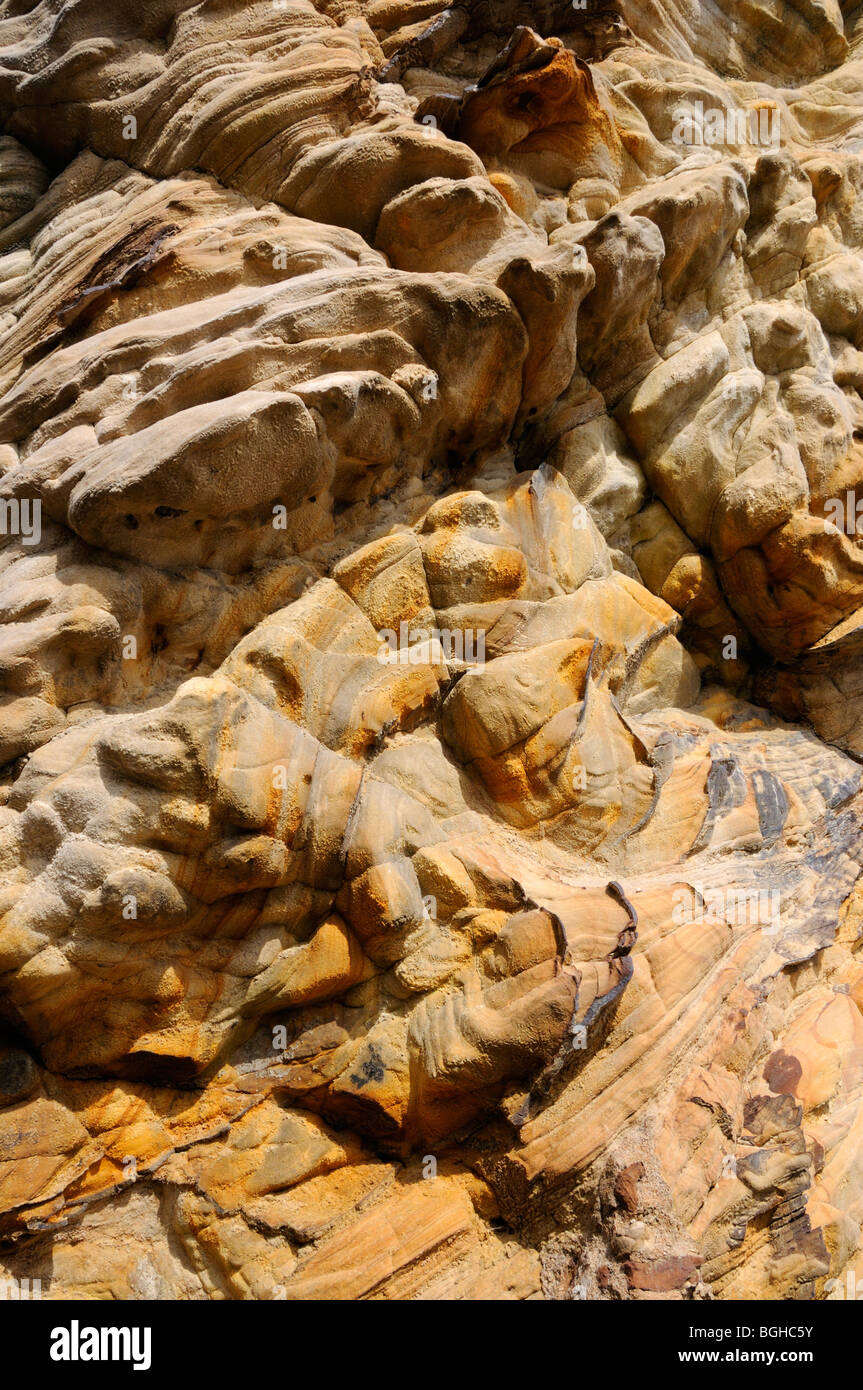 Erosi roccia arenaria in Pittenweem, Fife, Scozia, Regno Unito. Foto Stock