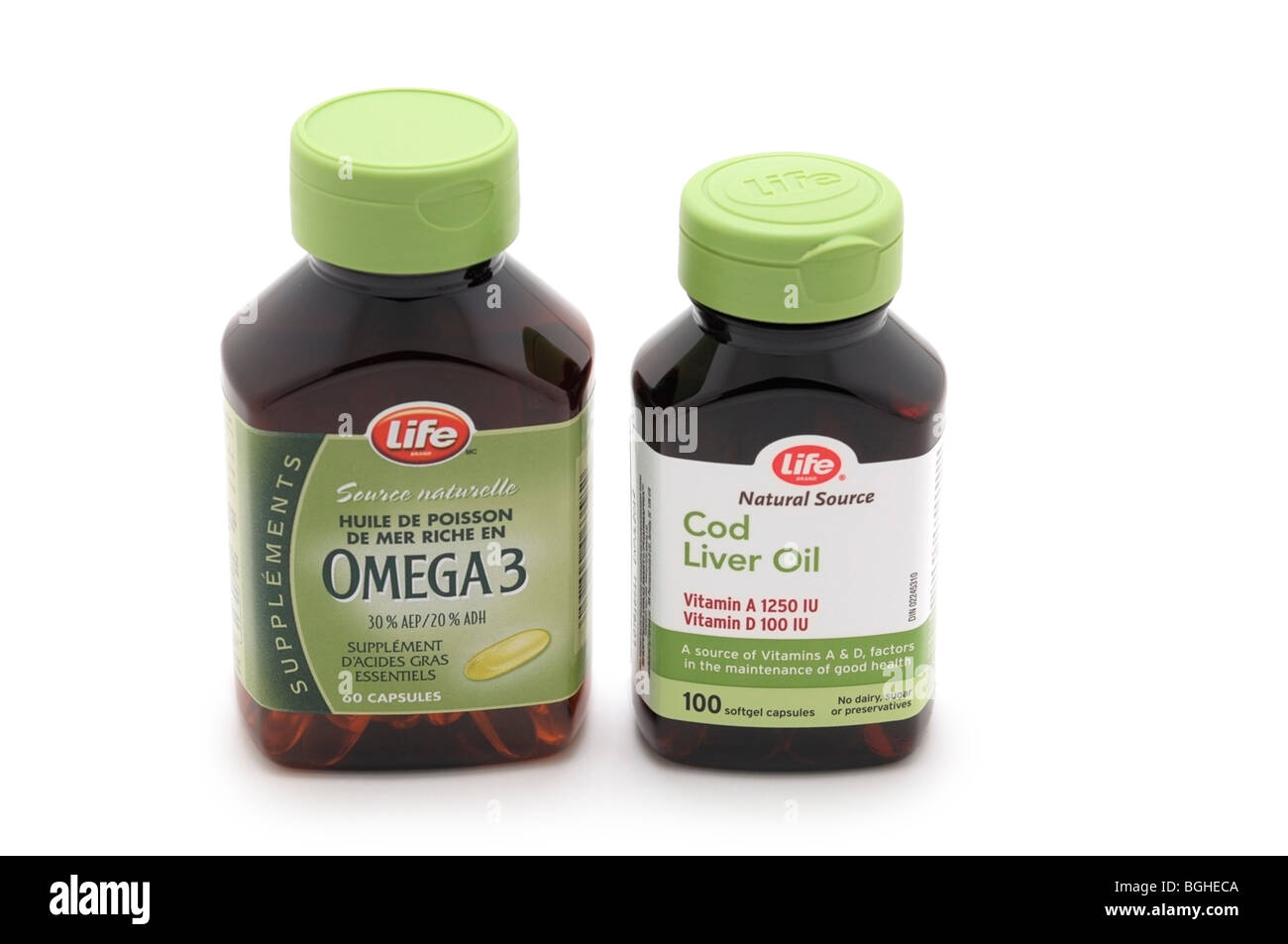 Bottiglia Di Omega 3 E Di Olio Di Fegato Di Merluzzo Capsule