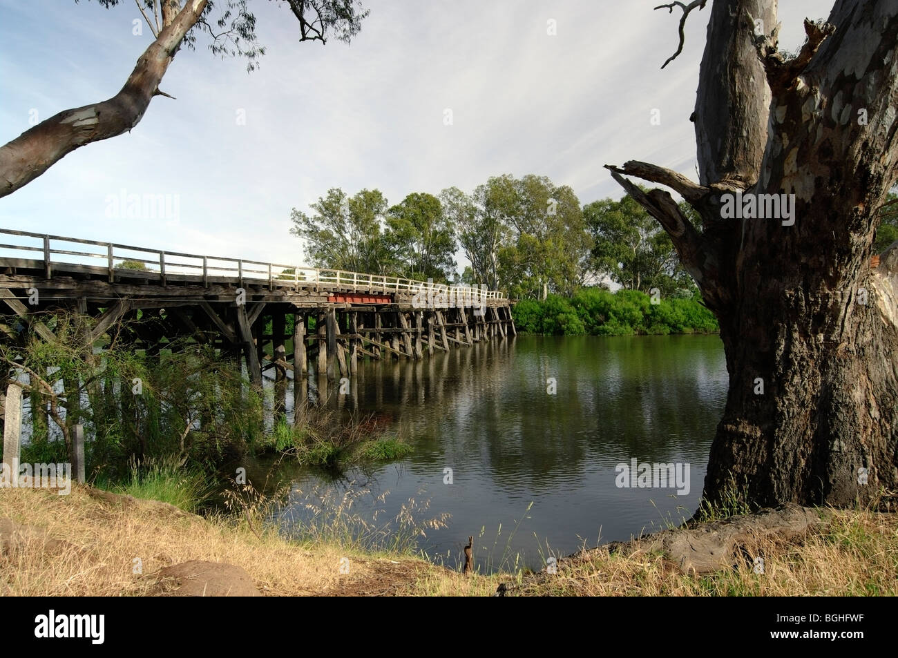 Chinaman il ponte sopra il fiume Goulburn vicino a Nagambie, Central Victoria, Australia. Foto Stock