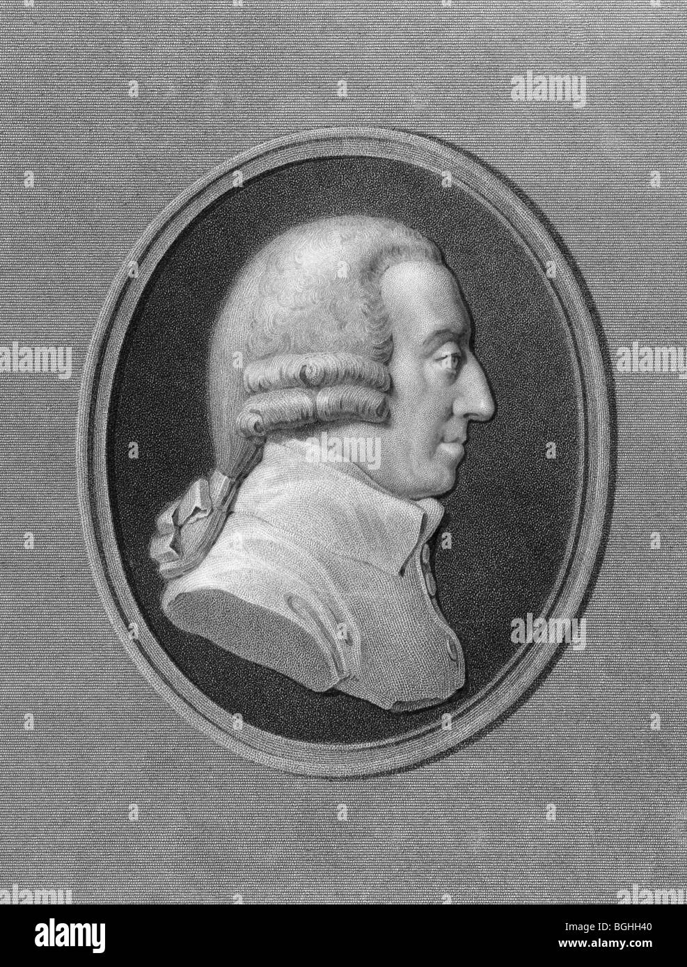 Adam Smith su incisione dal 1850s. Scottish filosofo morale e pioniere dell'economia politica. Foto Stock