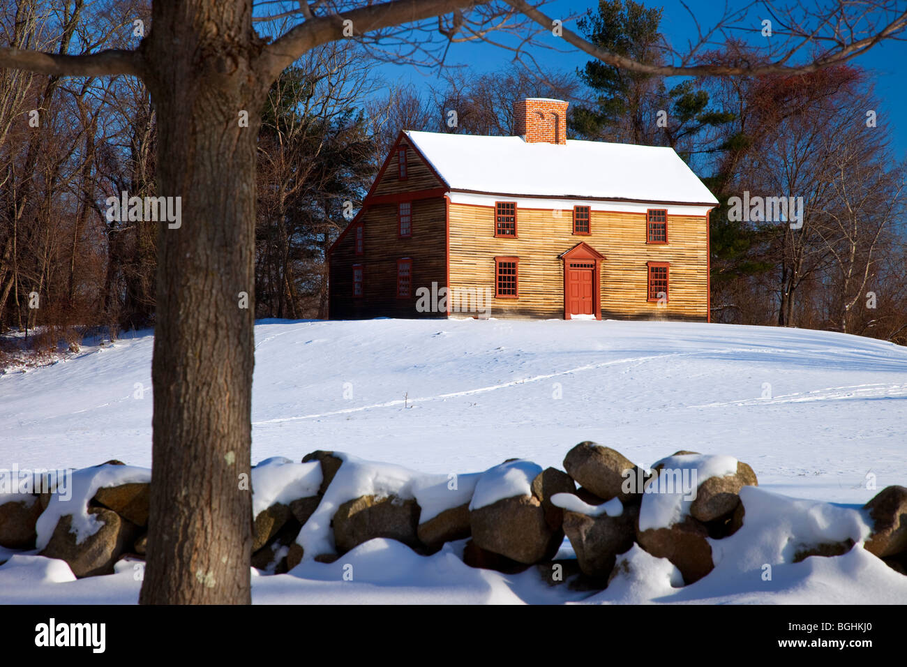 Minuteman capitano William Smith Home sulla strada battaglia tra Lexington e Concord, Massachusetts, STATI UNITI D'AMERICA Foto Stock
