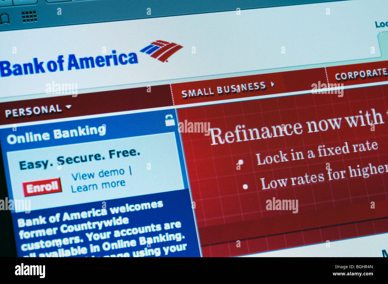 Bank of America sito web Foto Stock