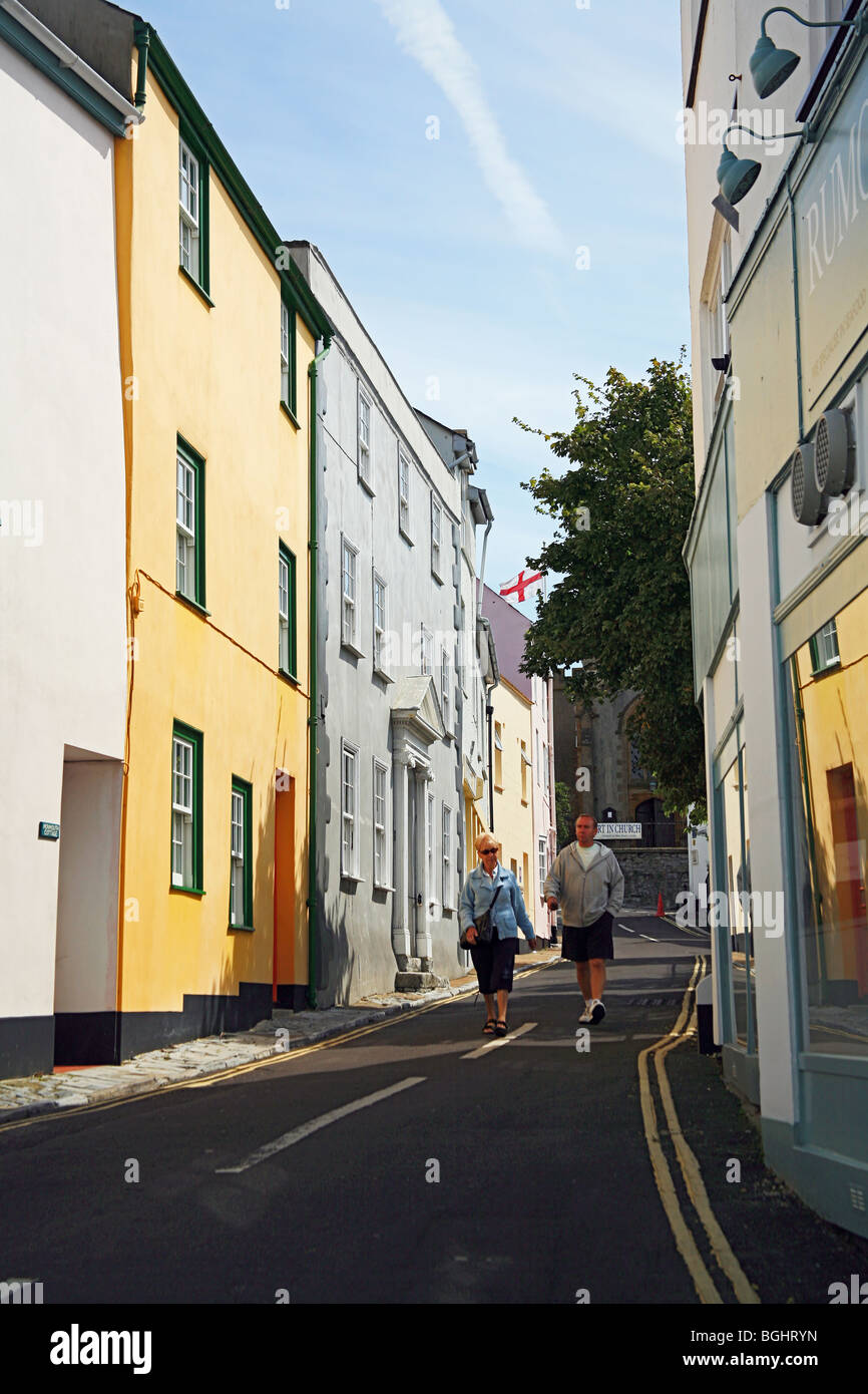 Case colorate in Monmouth Street, Lyme Regis, Dorset, England, Regno Unito Foto Stock